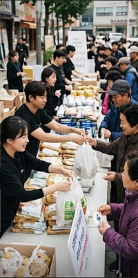 Community volunteers distributing bags of nutritious groceries and food packages directly to seniors